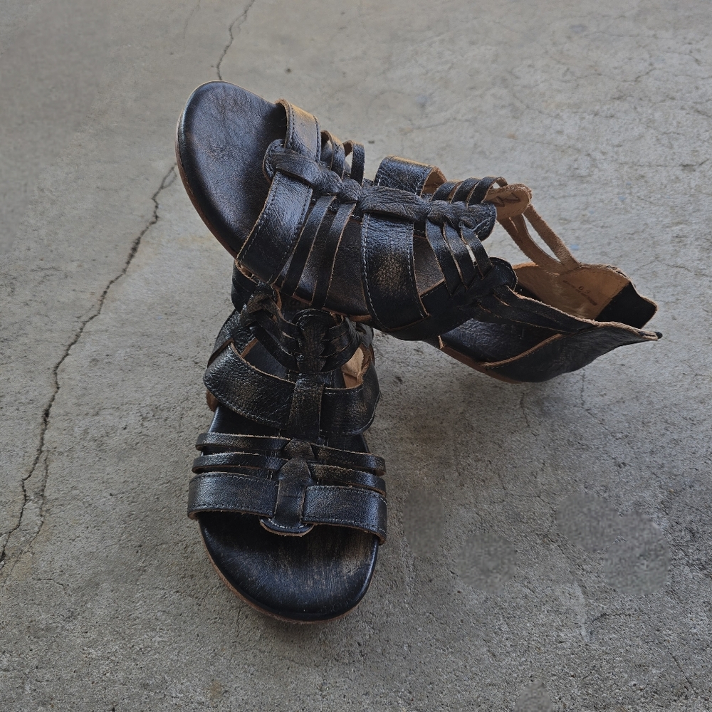 Bed Stu Cara Strappy Gladiator Leather Sandal Black 6.5 Handmade Back Zip